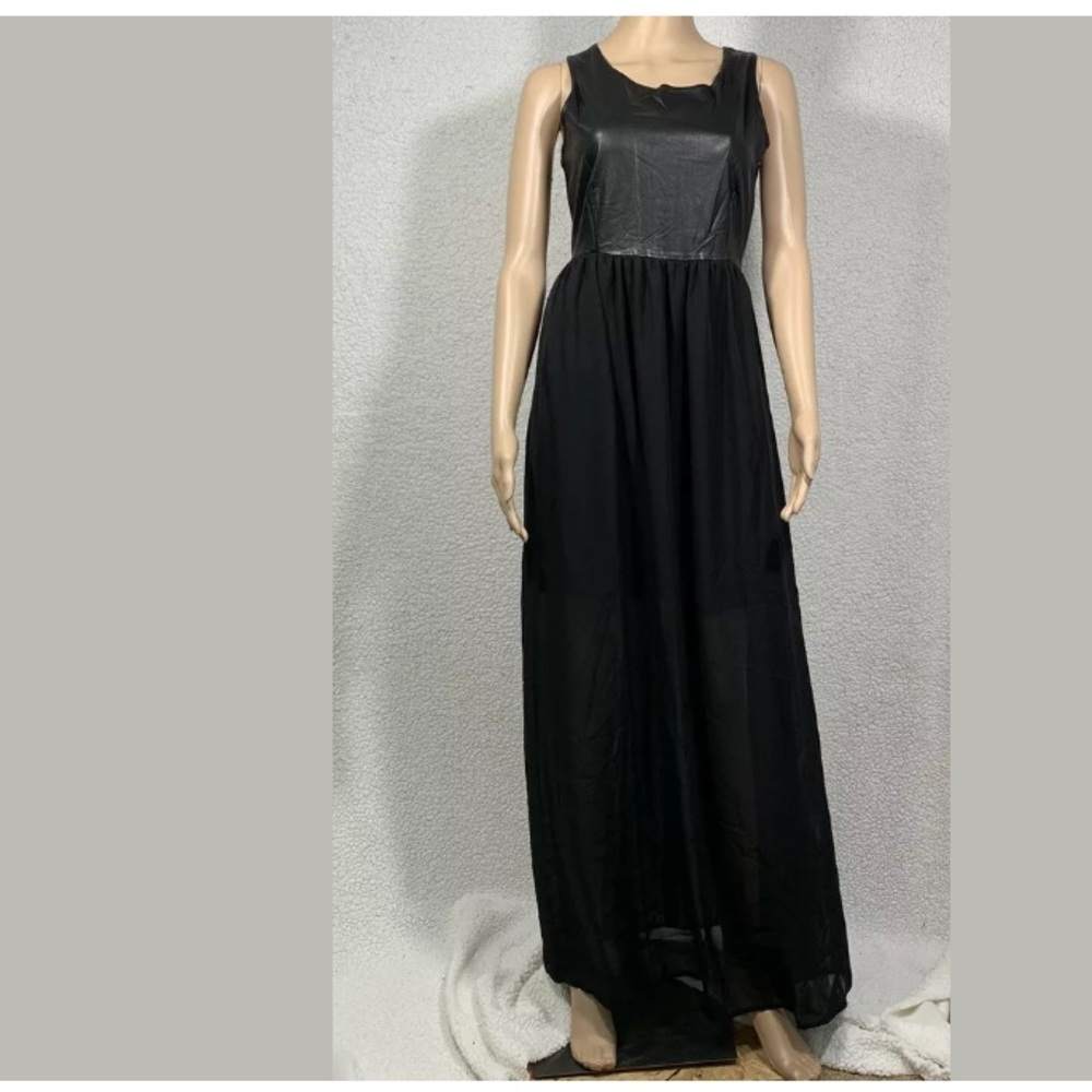 White Crow Women's M Faux Leather Bodice Maxi Dress
